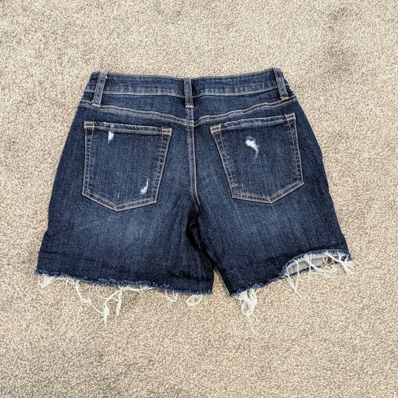 MAURICES Dark Blue Distressed Denim Mid-Rise Cut-Off Shorts; Size 26 - Picture 2 of 3